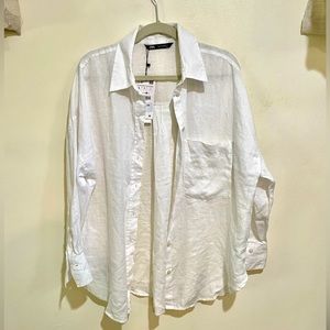 NWT Zara oversized white linen button up size L